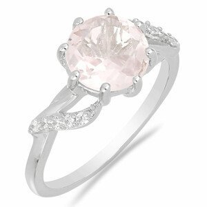 Prsten stříbrný s velkým broušeným růženínem a zirkony Ag 925 015554 RQ - 52 mm (US 6), 2,67 g