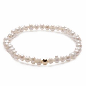 Náramek z bílých perel v prvotřídní kvalitě A grade s kovovým korálkem - obvod cca 16 až 22 cm