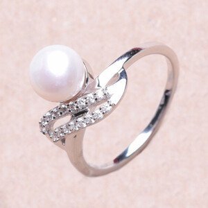 Prsten stříbrný s bílou perlou a zirkony Ag 925 017135 WP - 56 mm (US 8), 2,9 g