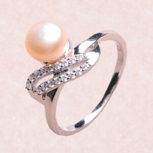 Prsten stříbrný s růžovou perlou a zirkony Ag 925 017135 PP - 60 mm (US 10), 3,0 g