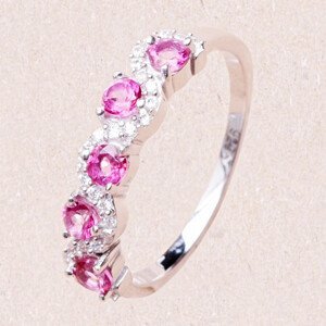 Prsten stříbrný s Pink topazy a zirkony Ag 925 020711 PT - 58 mm (US 9), 2,3 g