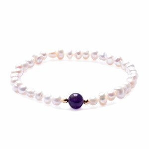 Dámský perlový náramek bílé perly s ametystem 5 mm - obvod cca 16 až 21 cm