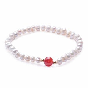 Dámský perlový náramek bílé perly s karneolem 5 mm - obvod cca 16 až 21 cm