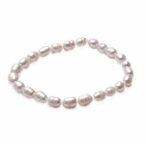 Dámský perlový náramek z bílých perel ve tvaru oválků - obvod cca 16 až 21 cm