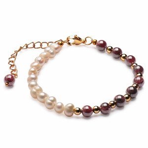 Granát a bílé perly s kovovými korálky řetízkový náramek - obvod cca 22 cm