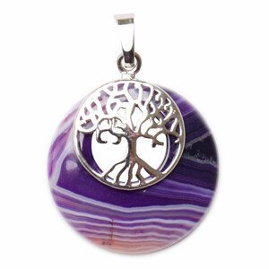 Achát fialový přívěsek kruh se Stromem života - výška cca 3 cm