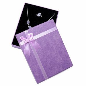 Papírová fialová dárková krabička s mašlí na sady šperků 12,5 x 16 cm - 16 x 12,5 x 3,6 cm