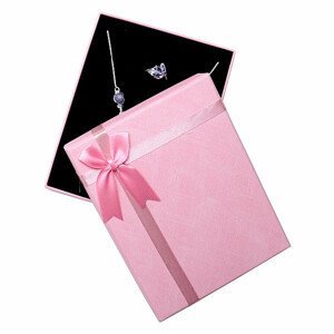 Papírová růžová dárková krabička s mašlí na sady šperků 12,5 x 16 cm - 16 x 12,5 x 3,6 cm