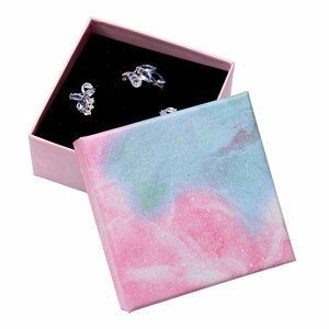 Papírová dárková krabička růžovomodrá na prsteny a náušnice 7,5 x 7,5 cm - 7,5 x 7,5 x 3,5 cm