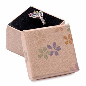 Papírová dárková krabička s kytičkami na prsteny 4,8 x 4,8 cm - 4,8 x 4,8 x 3,9 cm