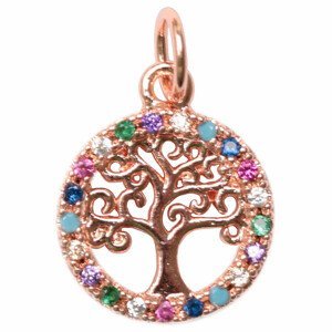 Přívěsek Strom života v kruhu barva růžového zlata CZ - cca 1,2 cm