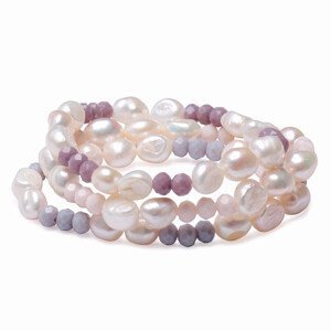 Sada tří dámských perlových náramků z velkých perel a broušeného skla - obvod cca 16 až 22 cm