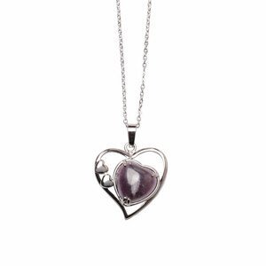 Ametyst srdce náhrdelník z nerez oceli - délka cca 45 cm