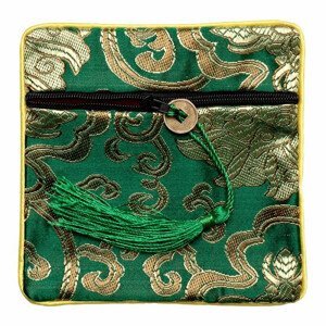 Brokátový sáček zelený se zipem a mincí pro štěstí 12x12 cm - cca 12 x 12 cm