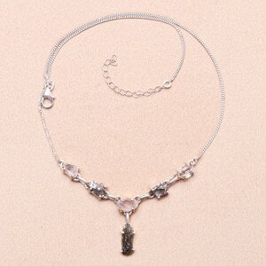 Vltavín, Herkimer diamant a meteorit náhrdelník stříbro Ag 925 LOT18 - 41 - 46 cm, 10,1 g
