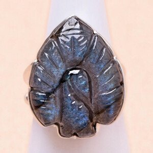 Labradorit duhový vyřezávaný prsten páv stříbro Ag 925 R65 - 54 mm (US 7), 7 g
