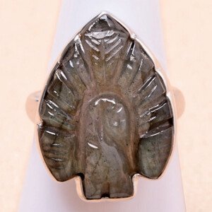 Labradorit duhový vyřezávaný prsten páv stříbro Ag 925 R24 - 58 mm (US 8,5), 8 g