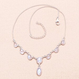 Měsíční kámen duhový broušený náhrdelník stříbro Ag 925 N3 - 37 - 42,5 cm, 6,6 g