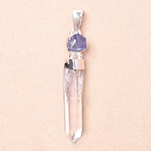 Tanzanit a lemurský krystal přívěsek stříbro Ag 925 LOT5 - 3,9 cm, 3,6 g