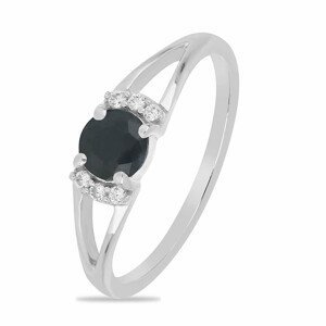 Prsten stříbrný s broušeným černým safírem a zirkony Ag 925 015090 BS - 59 mm (US 9), 1,4 g