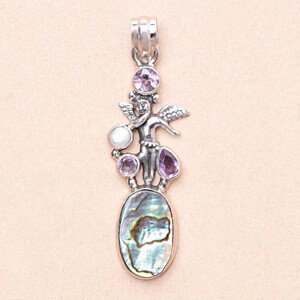 Paua abalon perleť přívěsek stříbro Ag 925 21332 - 4,8 cm, 6,4 g