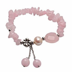 Růženín s perlou a srdíčkem sekaný náramek - obvod cca 16 až 23 cm