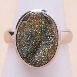 Pyrit duhový drůzička prsten stříbro Ag 925 R221 - 56 mm (US 7,5), 5,2 g