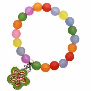 Dětský náramek s barevnými perličkami a s kytičkou - růžová, cca 14 cm