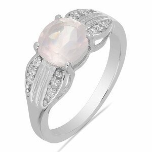 Prsten stříbrný s broušeným růženínem a zirkony Ag 925 026068 RQ - 54 mm (US 7), 3,1 g