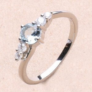 Prsten stříbrný s broušeným akvamarínem a zirkony Ag 925 011580 AQ - 52 mm (US 6), 2,0 g