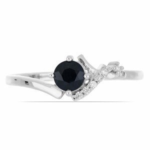 Prsten stříbrný s broušeným černým safírem a zirkony Ag 925 015092 BCS - 54 mm (US 7), 1,7 g