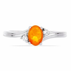 Prsten stříbrný s oranžovým opálem a zirkony Ag 925 026295 OROP - 52 mm (US 6), 2,4 g