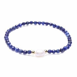 Lapis lazuli s perlou módní náramek extra kvalita broušené korálky - obvod cca 16 až 22 cm
