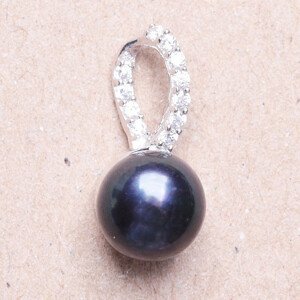 Přívěsek stříbrný s černou perlou a zirkony Ag 925 015666 BP - 1,6 cm, 1,3 g
