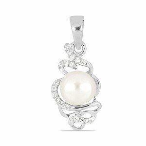 Přívěsek stříbrný s bílou perlou a zirkony Ag 925 09711 WP - 1,7 cm, 1,8 g