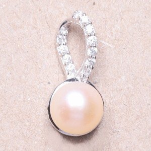 Přívěsek stříbrný s růžovou perlou a zirkony Ag 925 015666 PP - 1,6 cm, 1,2 g