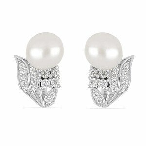 Náušnice stříbrné s bílou perlou a zirkony Ag 925 08428 WP - 1,6 cm, 5,4 g
