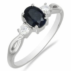Prsten stříbrný s broušeným černým safírem a velkými zirkony Ag 925 012108 BLS - 59 mm (US 9) 2,1 g