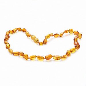 Jantarové korálky pro děti leštěné fazolky v barvě medu - délka cca 32 cm