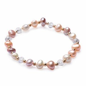 Třpytivý náramek z barevných perel a skleněných Aura korálků elastický - obvod cca 16 až 21 cm