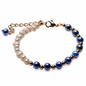 Lapis lazuli a bílé perly s kovovými korálky řetízkový náramek - délka cca 22,5 cm