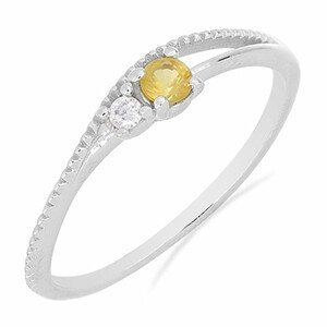 Prsten stříbrný s broušeným žlutým safírem a zirkonem Ag 925 031121 YS - 52 mm (US 6), 1,25  g