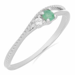 Prsten stříbrný s broušeným smaragdem a zirkonem Ag 925 031121 EM - 52 mm (US 6), 1,25 g