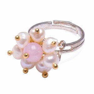 Růženín s perlami elegantní prsten nastavitelná velikost - 52 - 58 mm (US 6 - 9)