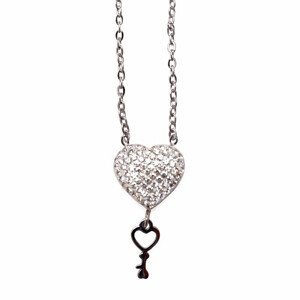 Náhrdelník nerezová ocel kubická zirkonie Srdce s klíčkem 39,5 cm - barva zlata, cca 39,5 cm