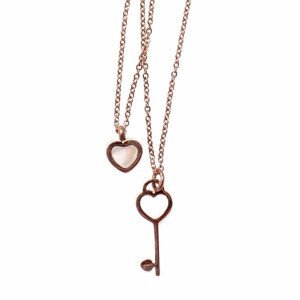 Náhrdelník dvojitý nerezová ocel Srdce s perletí a klíčkem 42 cm - barva zlata, cca 42 cm