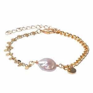 Náramek Keshi perla pozlacená nerezová ocel s kolečky 24 cm - obvod cca 19 až 24 cm