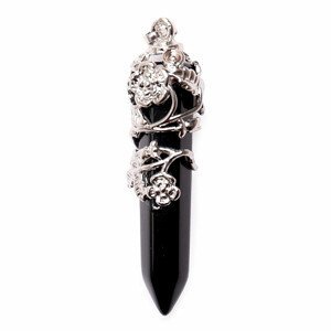 Achát černý krystal přívěsek s květinami - cca 5,3 cm