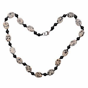 Jaspis dalmatin a černý achát designový náhrdelník - délka cca 47 cm