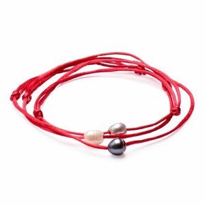 Sada tří módních náramků s perlami na červené šňůrce - obvod cca 16 až 25 cm